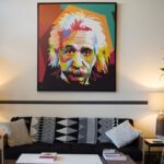 pop art painting of albert einstein on office wall