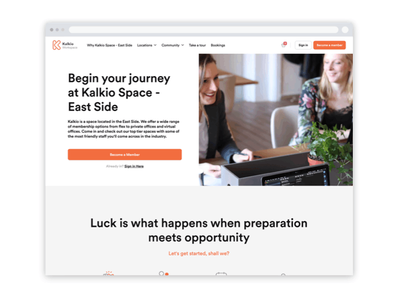 kalkio workspacej webpage screenshot