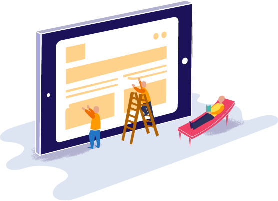 illustration of people painting, one relaxing