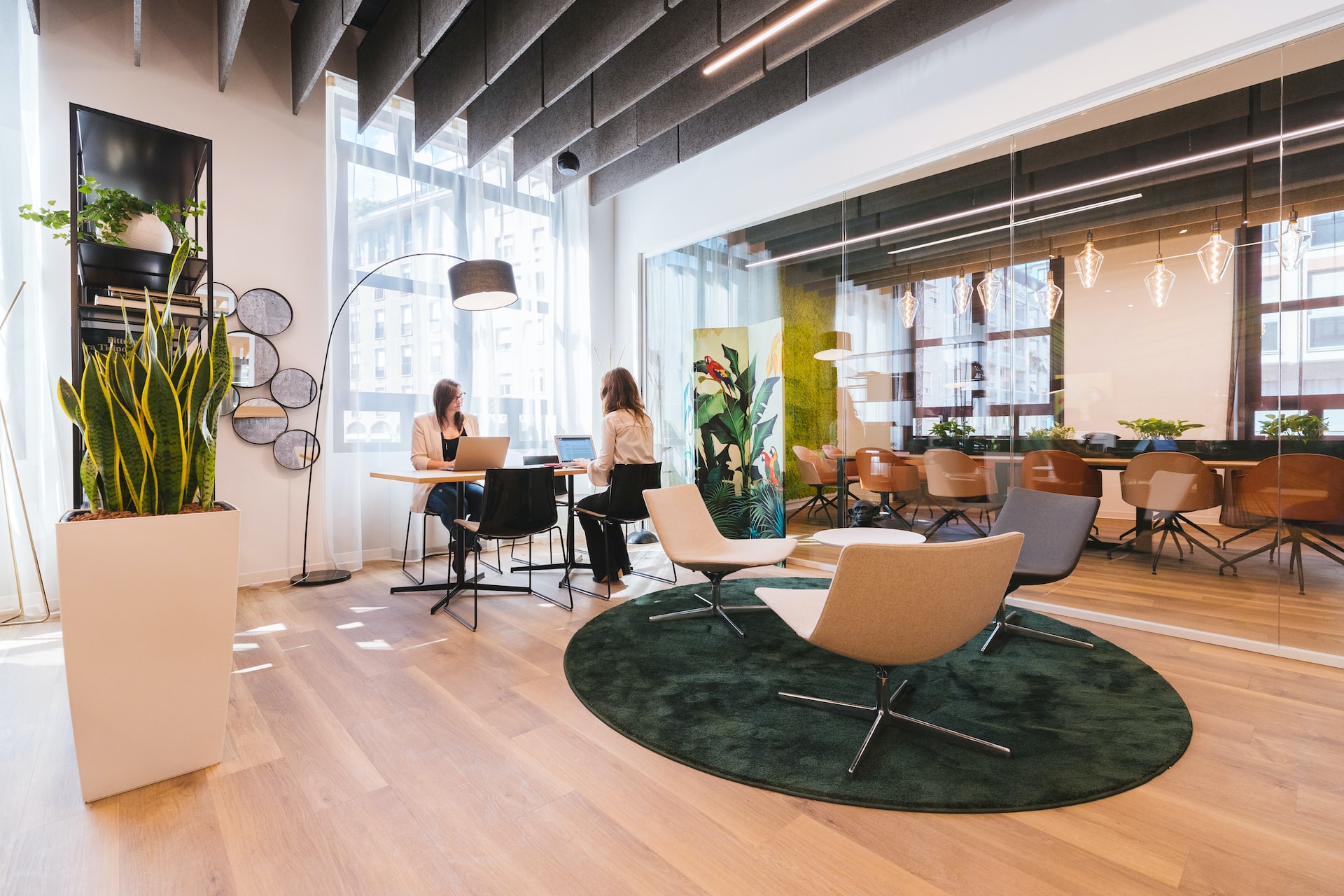 two women working in a coworking office space
