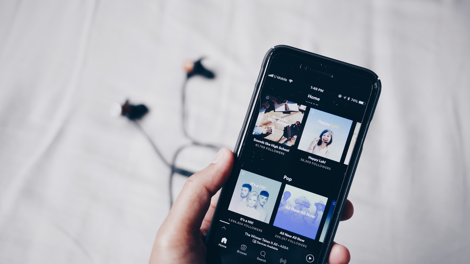 music app on a smartphone screen