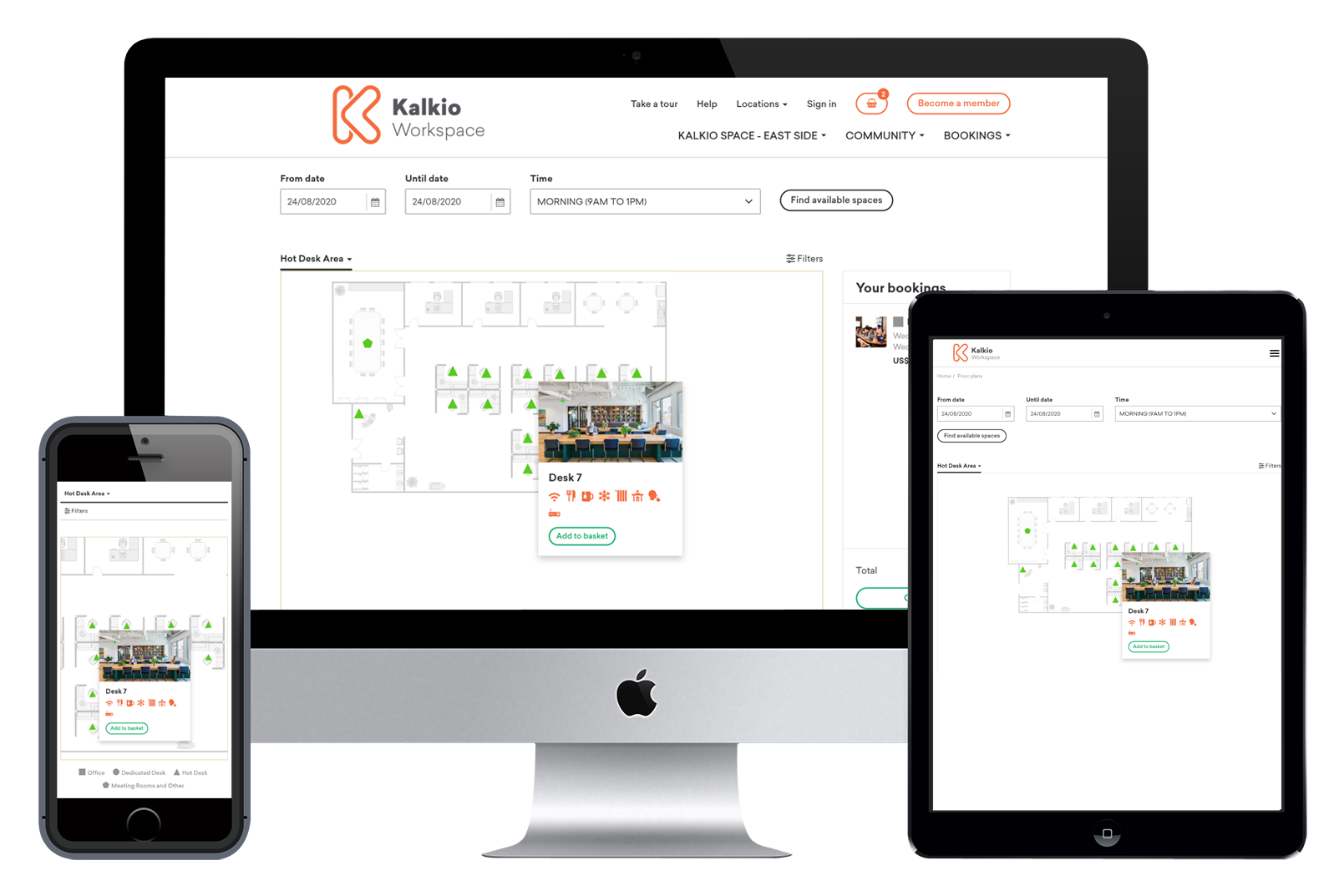 kalkio workspace app on different screens