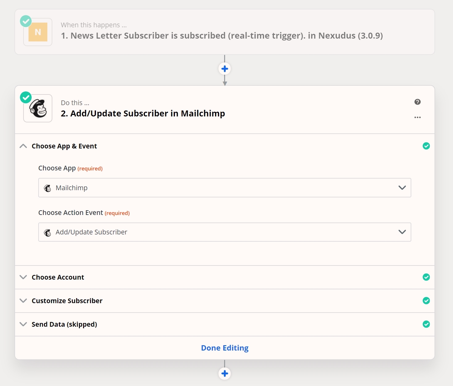 screenshot: add/update subscriber in mailchimp