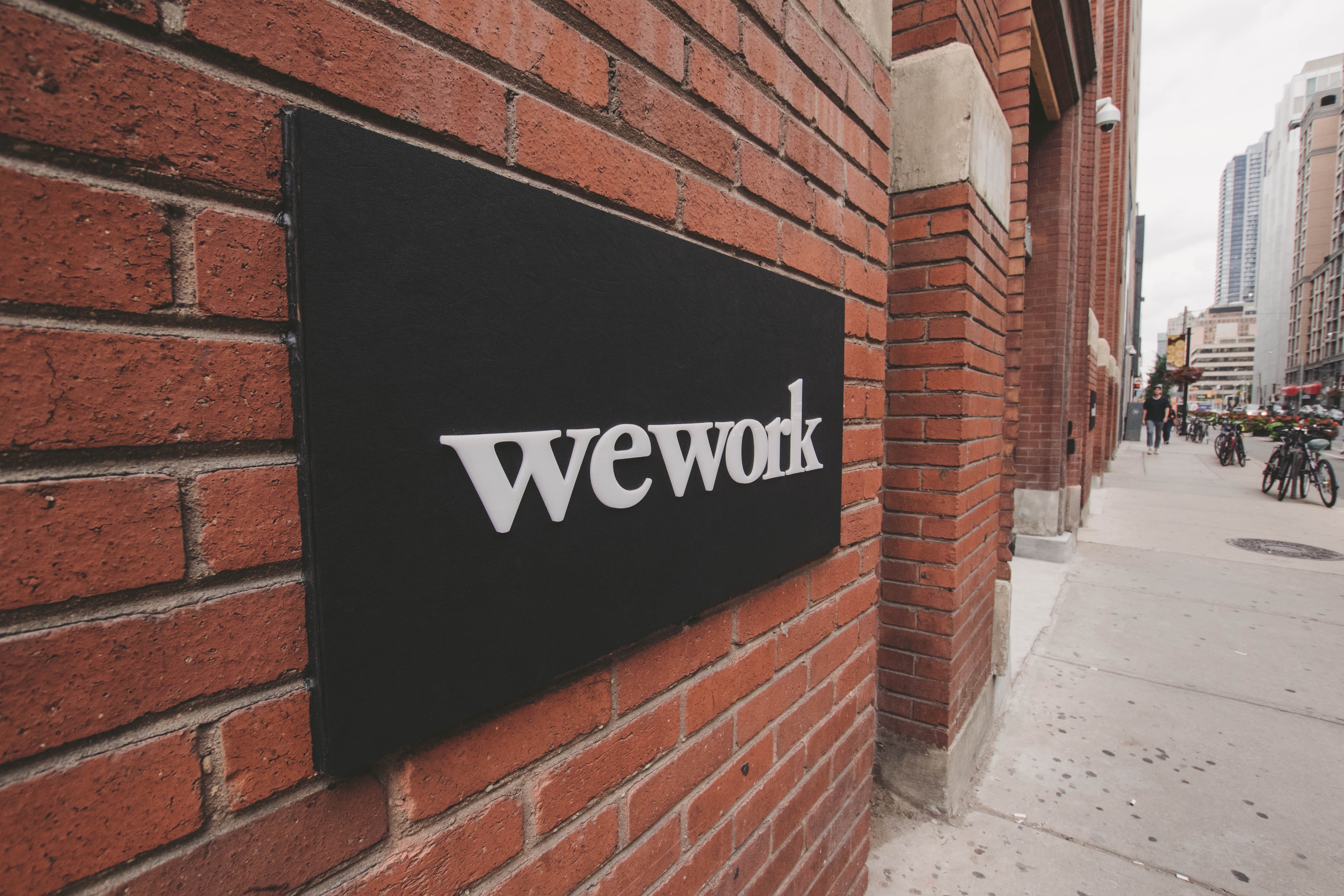 wework logo on a building