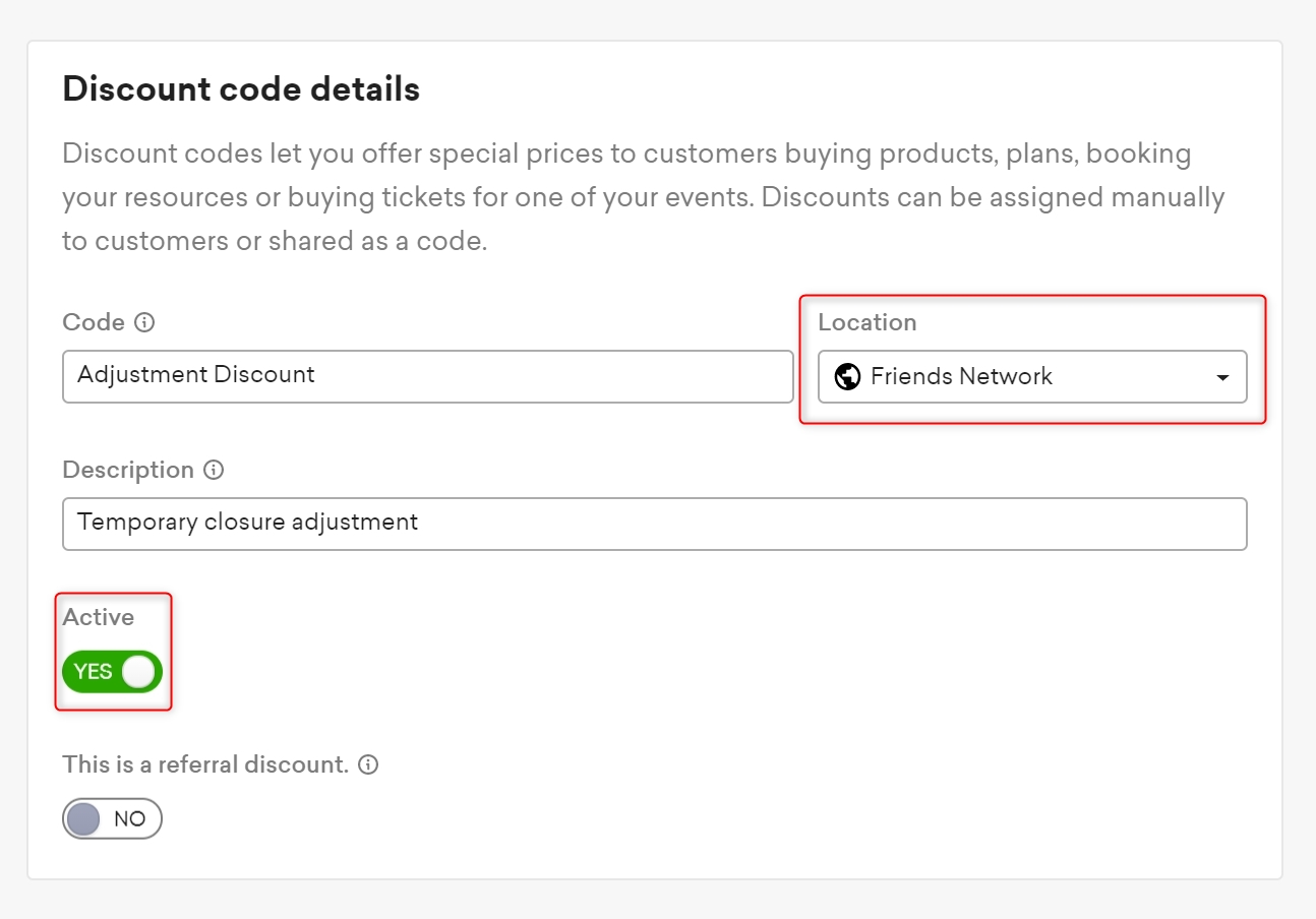 discount code details