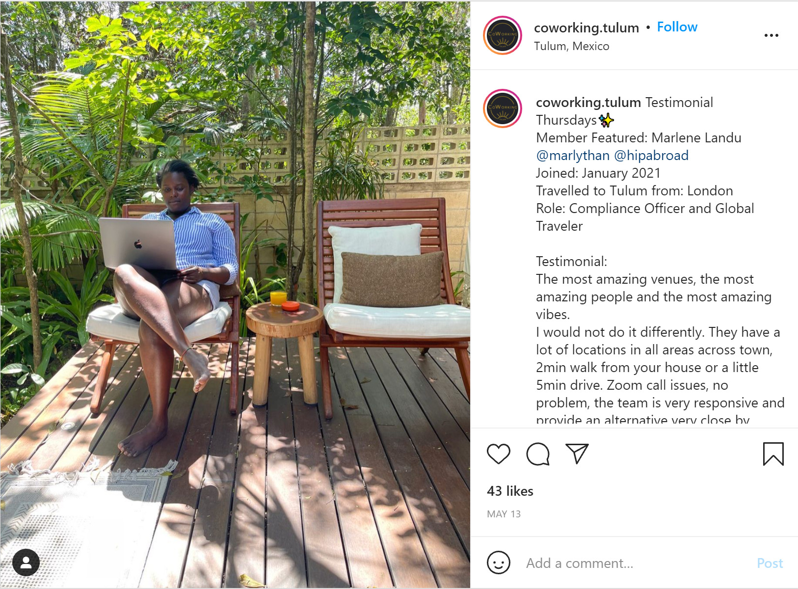 coworking.tulum instagram post screenshot