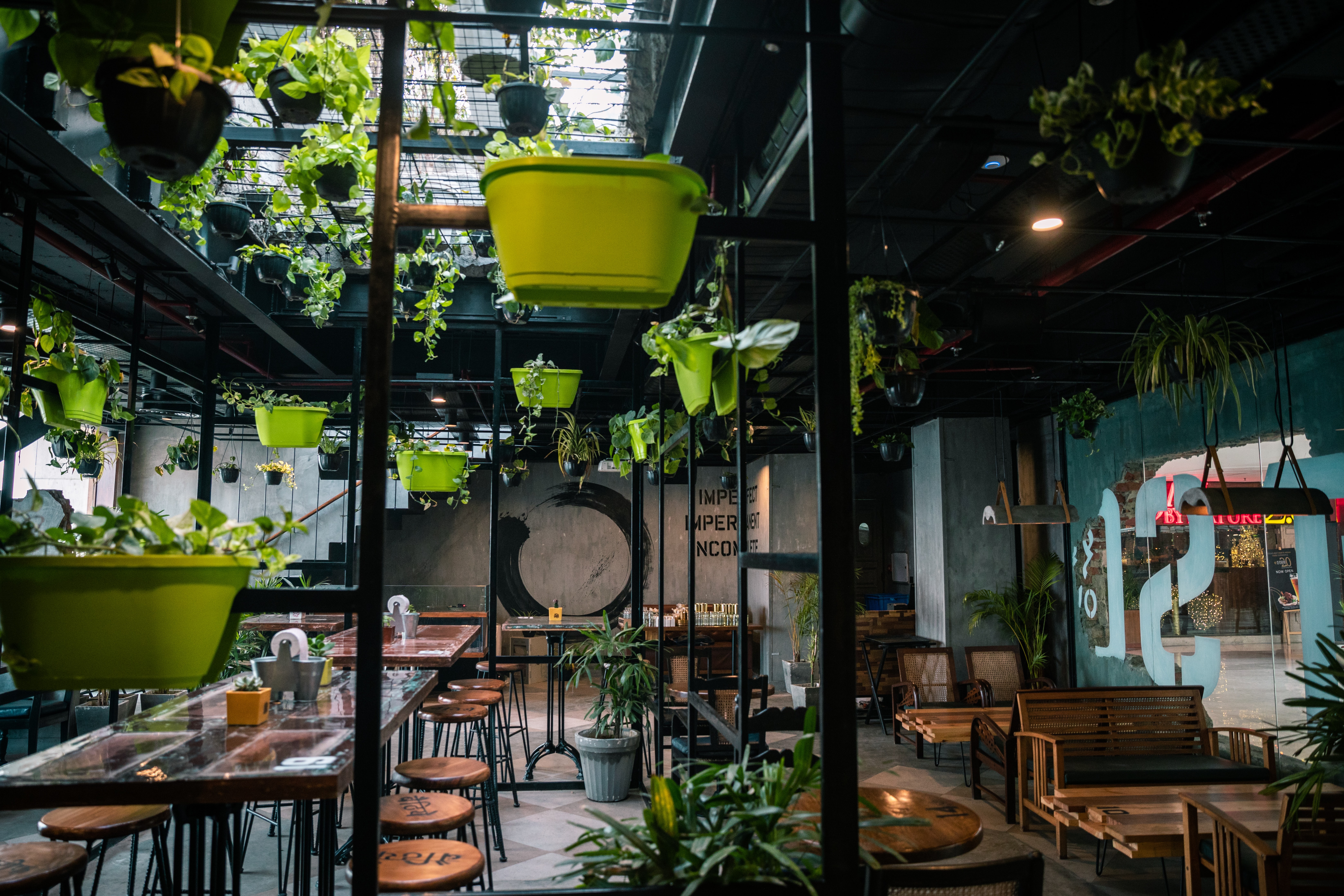 a coworking office with a lot of green plants