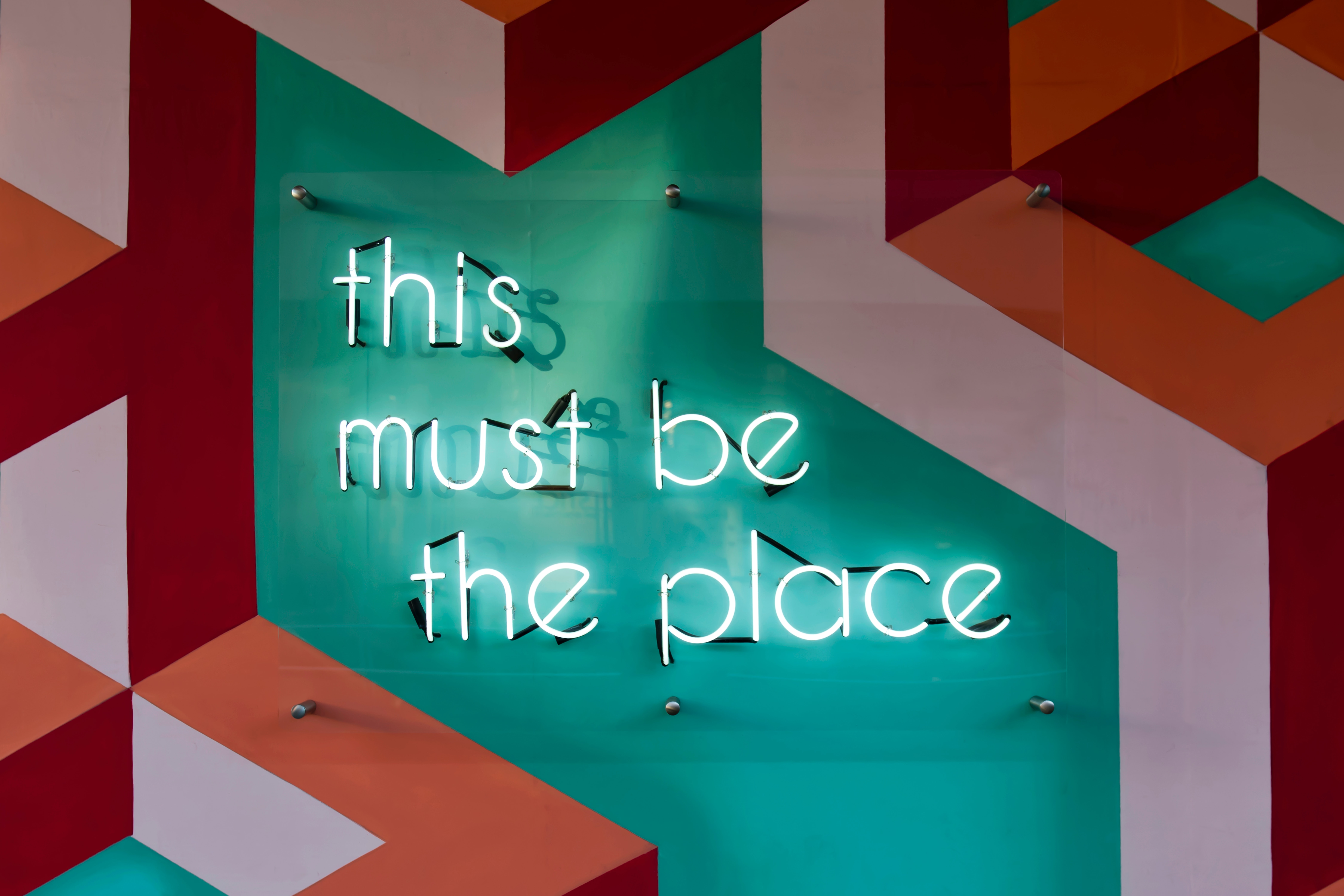 a neon writing on the wall "this must be the place"