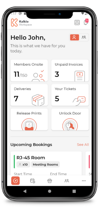 kalkio workspace app on smartphone screen