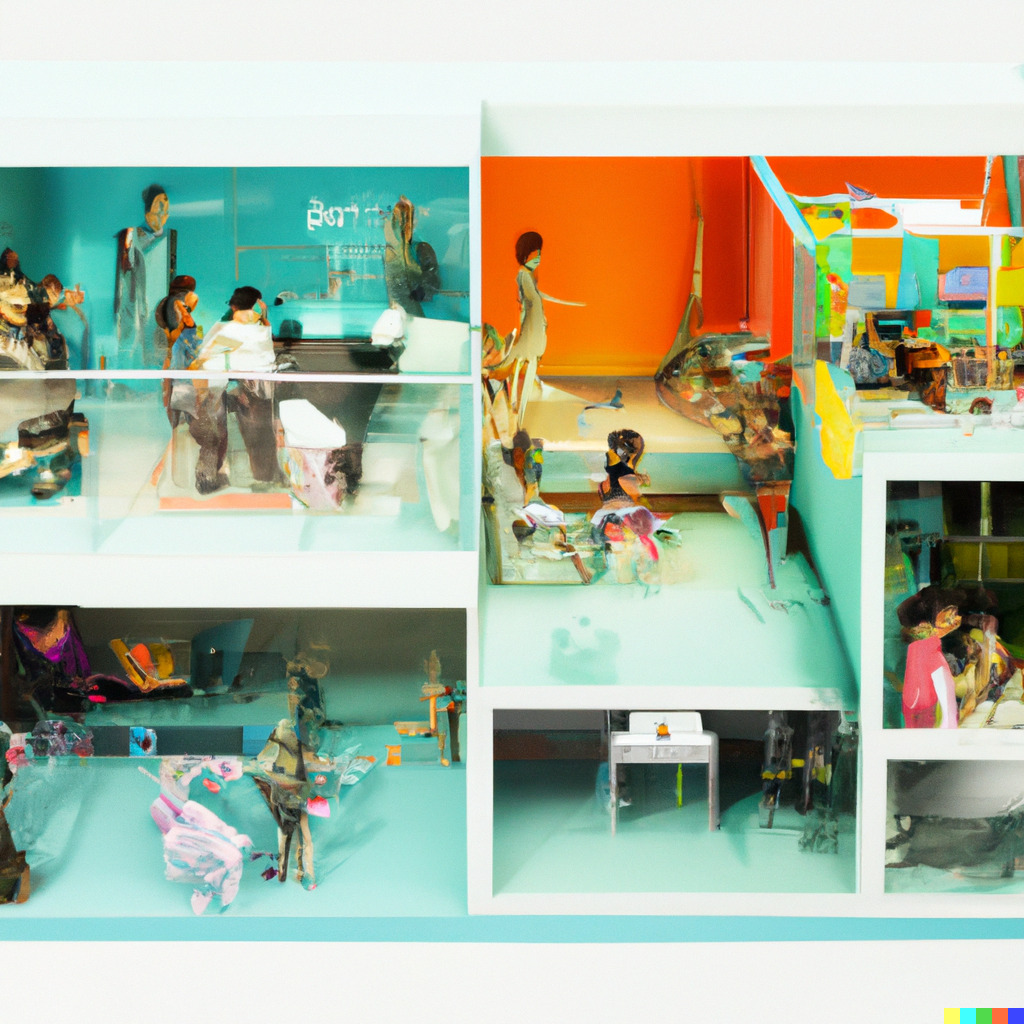 handmade model of coworking offices in a building