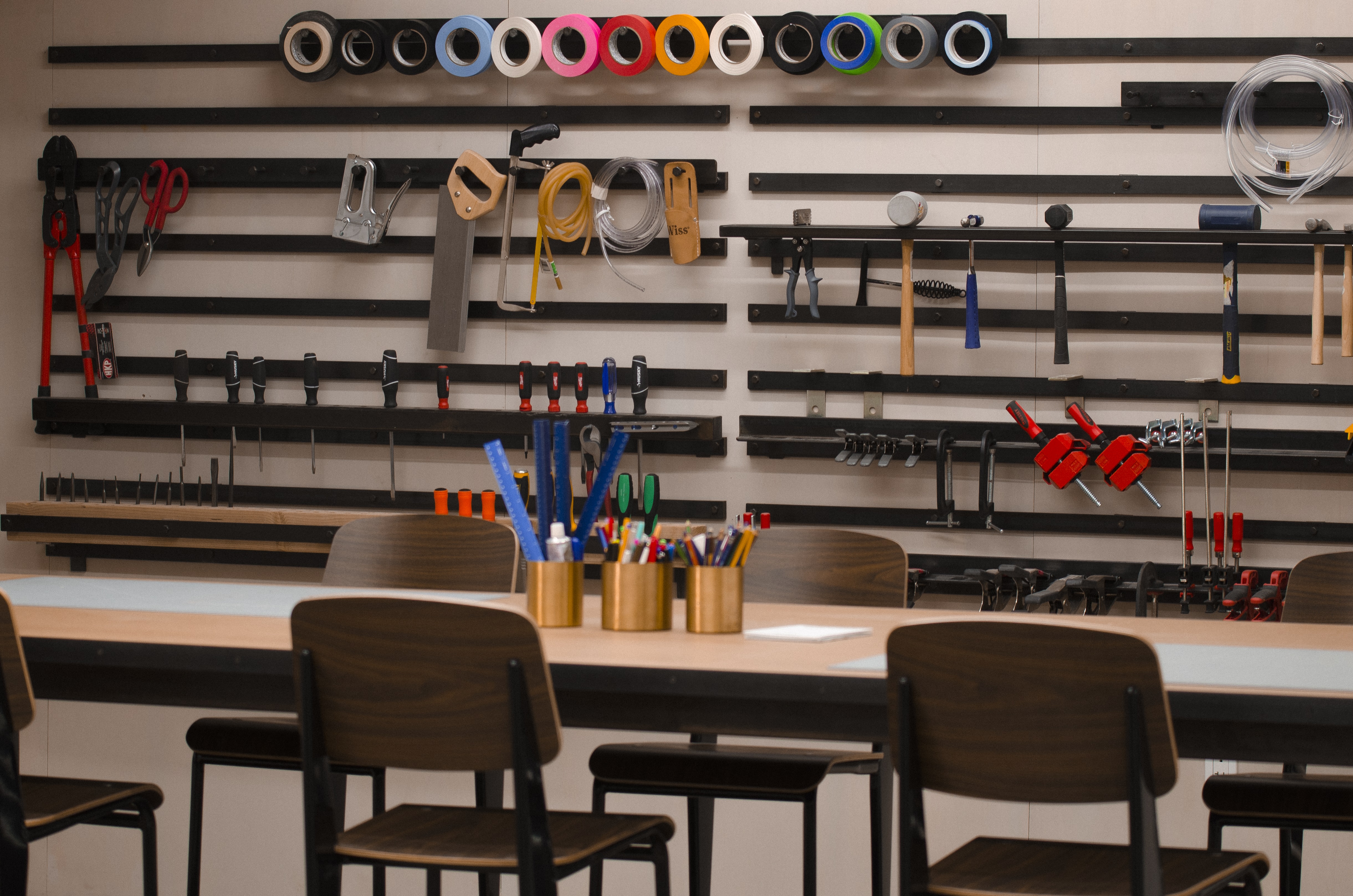 working space with various tools