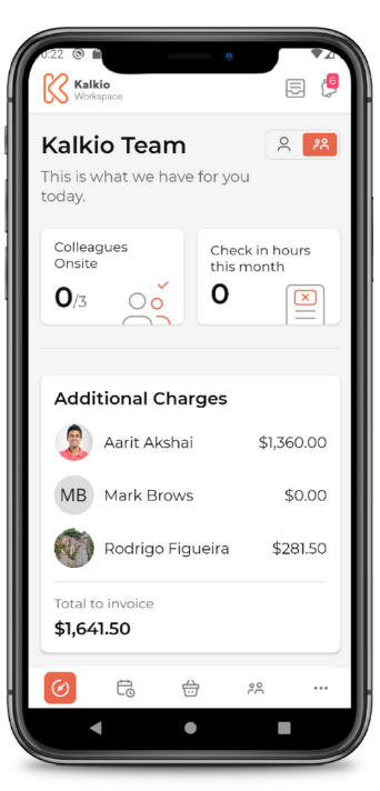 kalkio workspace app on smartphone screen