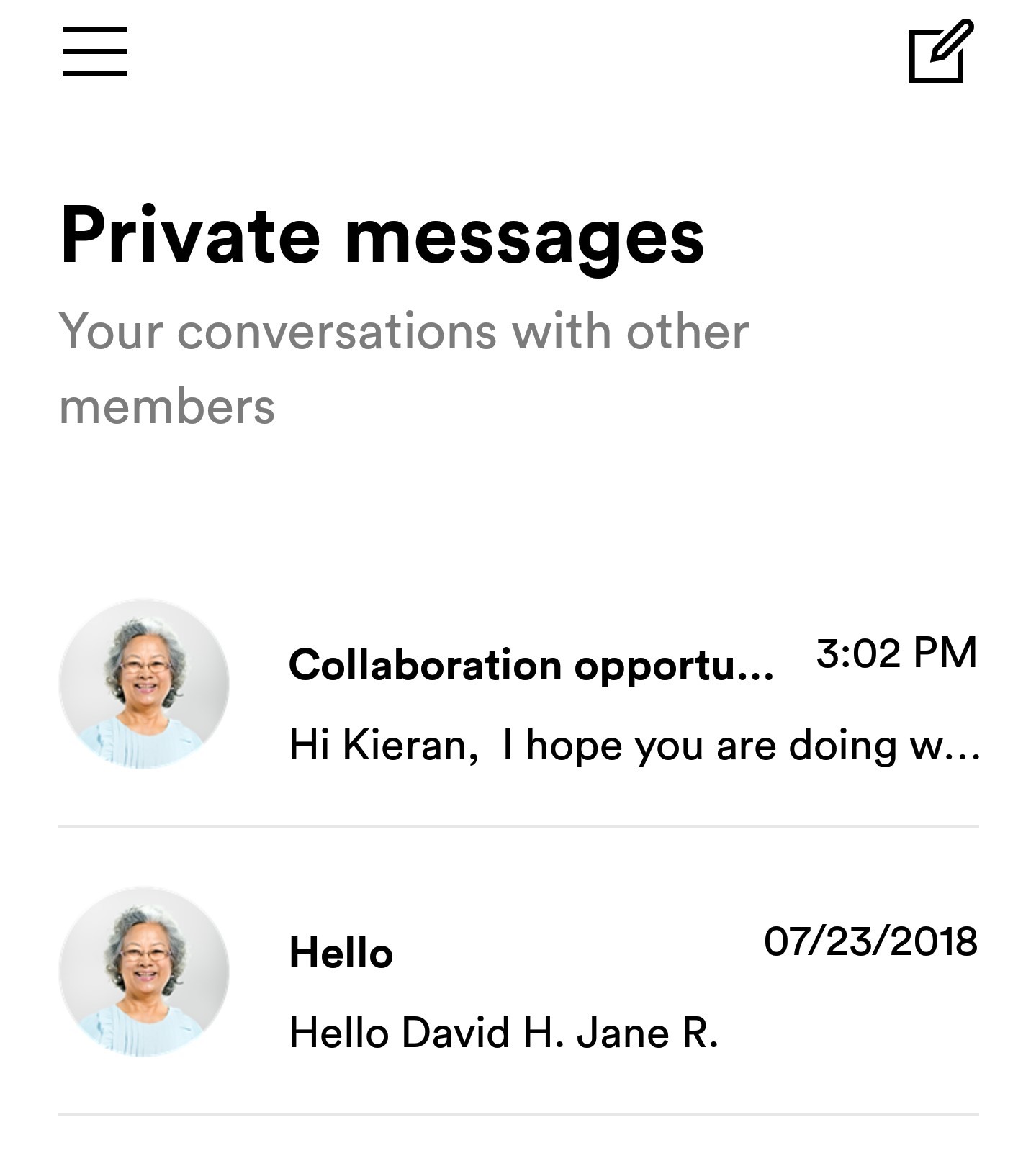 private messages screenshtos