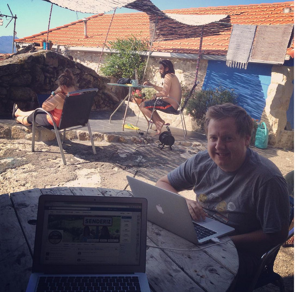 people working outside