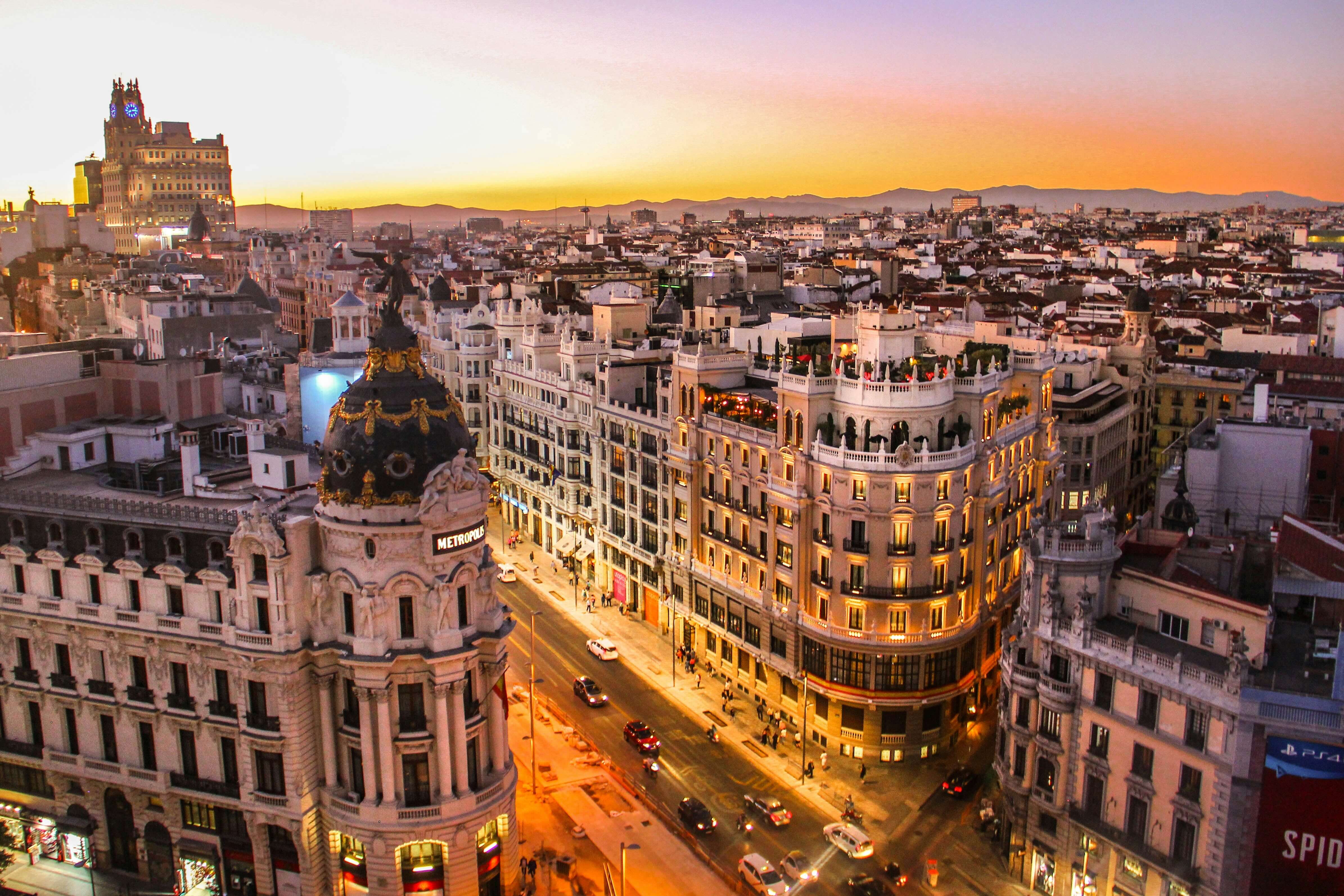 aerial image of a city at sunset