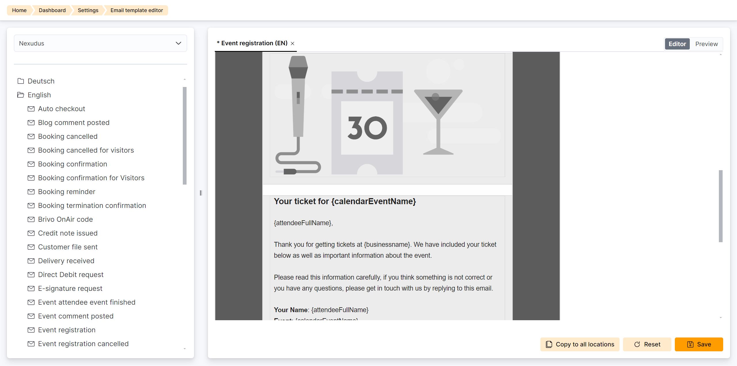 Example of an Email Template available in Nexudus