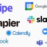 Logos of all the tech that Nexudus intergates with including Slack, Google Calendar, Stripe, Zapier