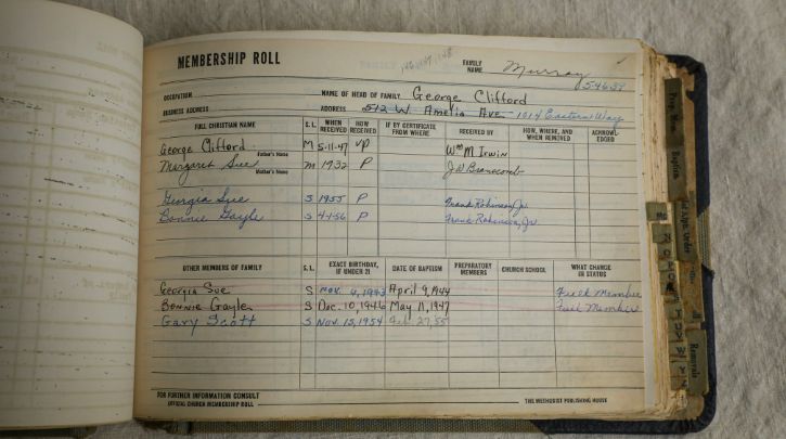 An old membership log book