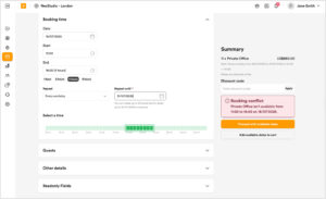 Example of a booking conflict on the Members Portal