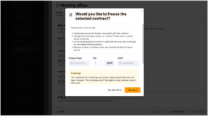 Image of the warning message on the Admin Panel when freezing a plan
