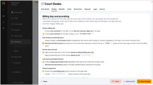 Nexudus Admin Panel > Inventory > Plan > Pricing tab > Discount first invoice... setting