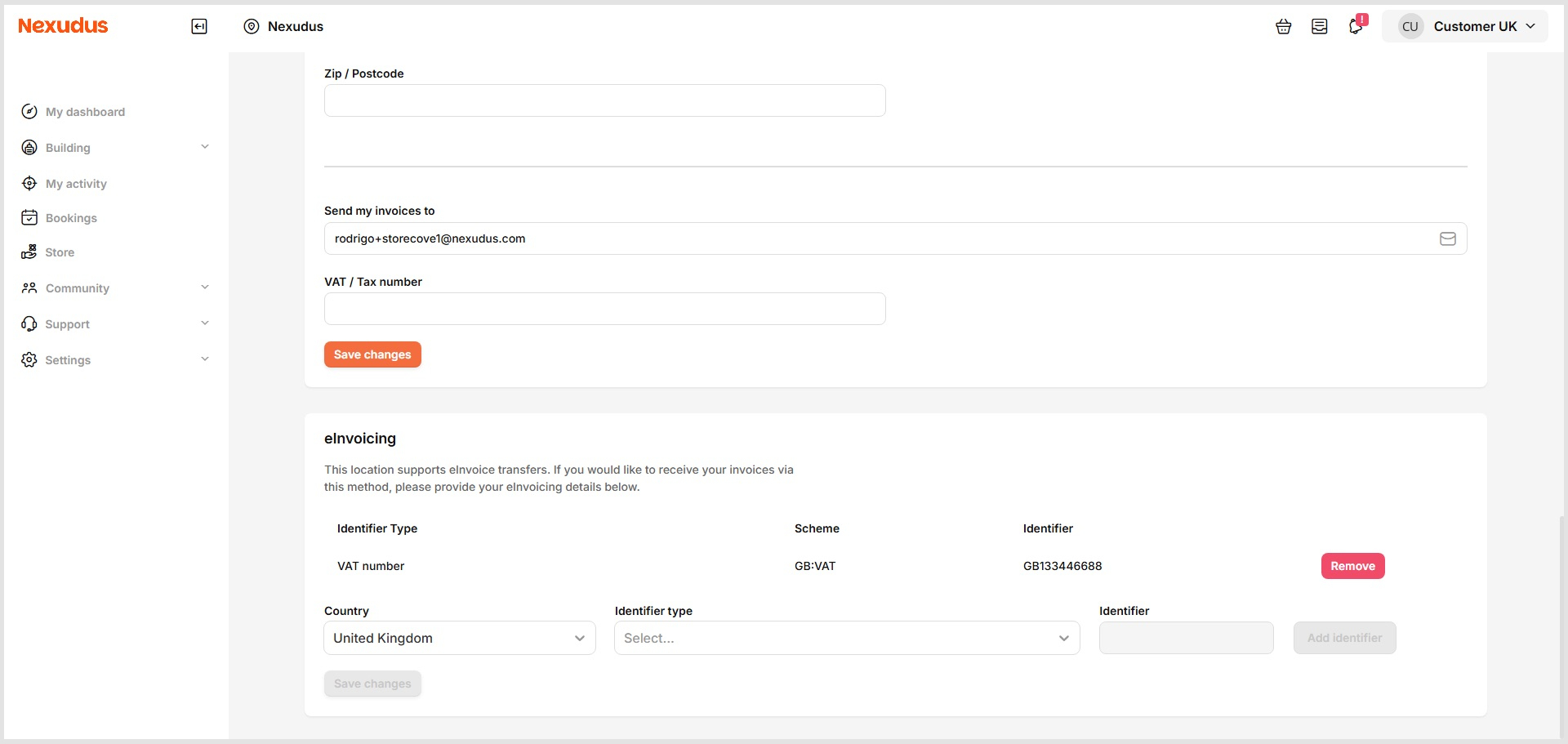 Billing > Payment details > eInvoicing section of the Members Portal