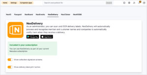 Screenshot of NexDelivery Admin Panel (Admin Panel > Settings > Companion apps > NexDelivery)