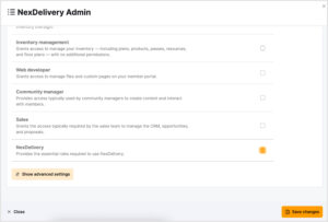 NexDelivery Admin Role in the Admin Panel