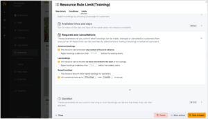 Nexudus Admin Panel > Inventory > Resources > Rules tab > Limits > Repeat bookings settings