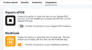 Nexudus Admin Panel > Product > Integrations tab > Enable 'Transfer this product to your Nexudus Inventory' setting