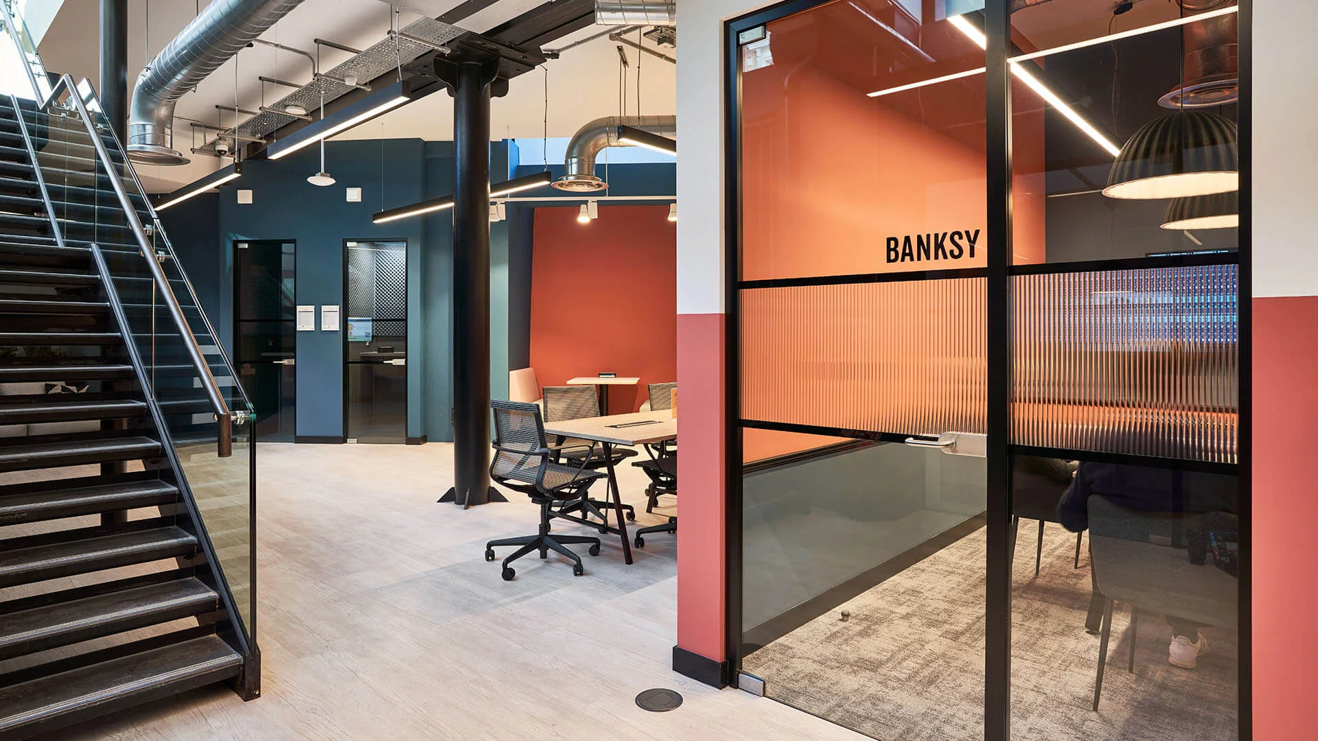 Hall and stairwell at worklife, old street with industrial design