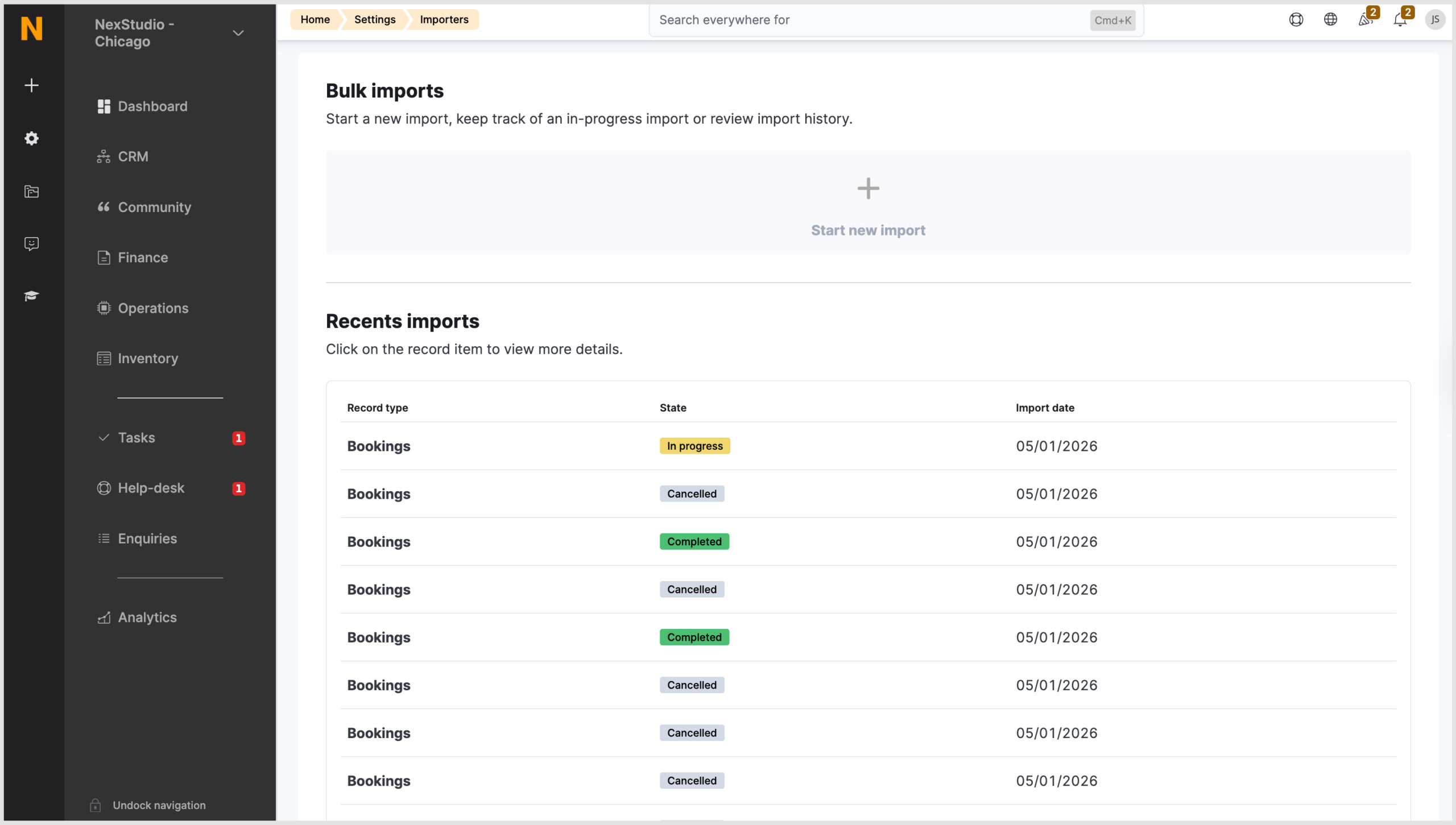 Bulk Import tool - viewing statuses