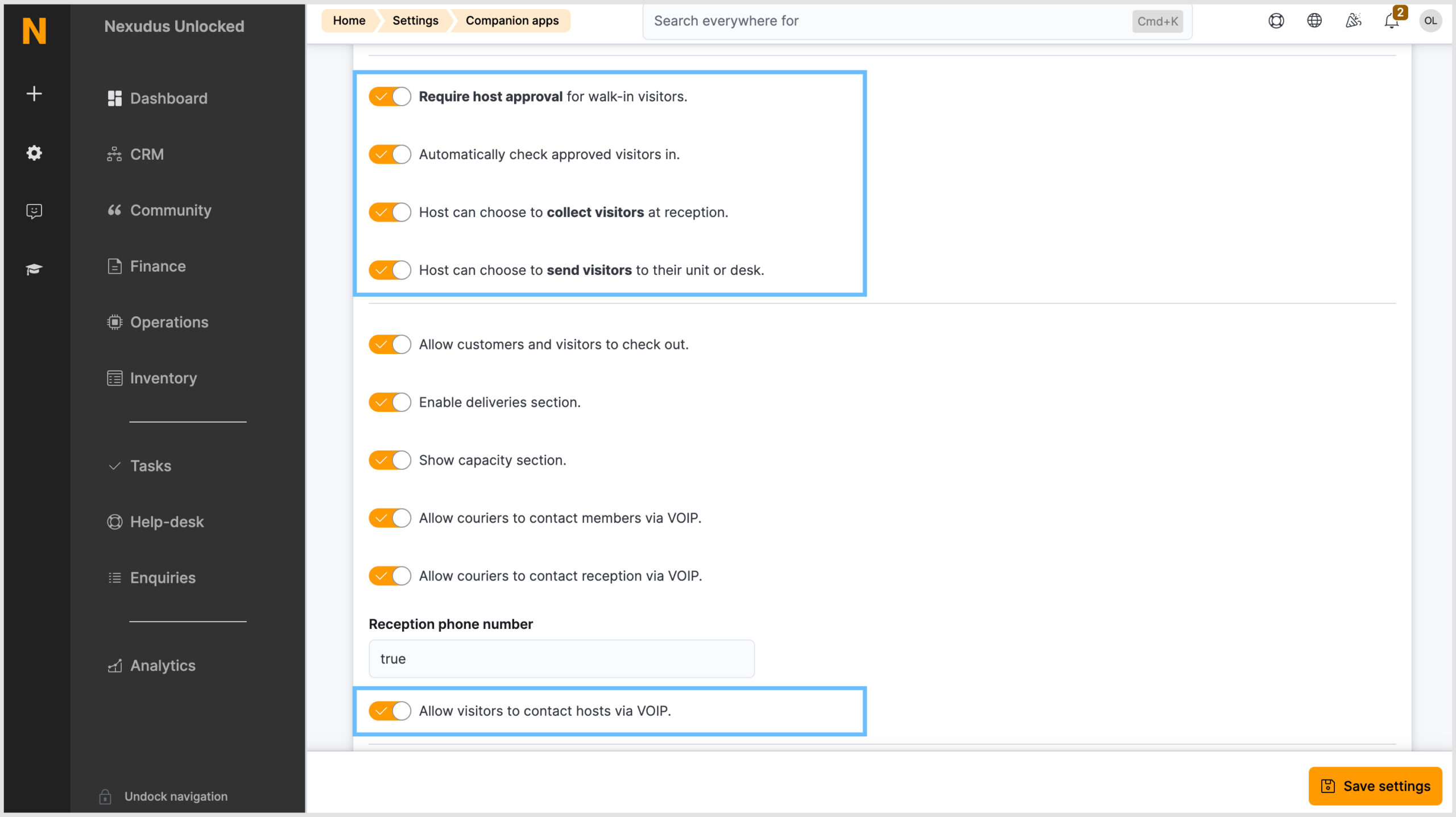 Nexudus Admin Panel > Settings > Companion Apps > NexIO