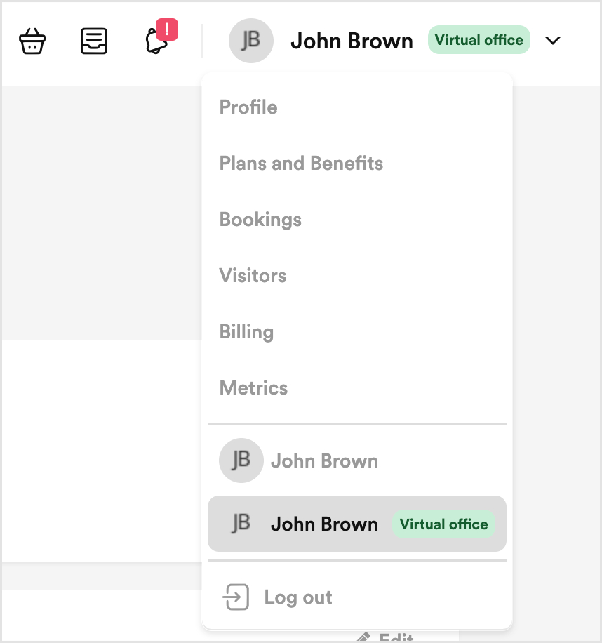 Nexudus Members Portal > Profile menu