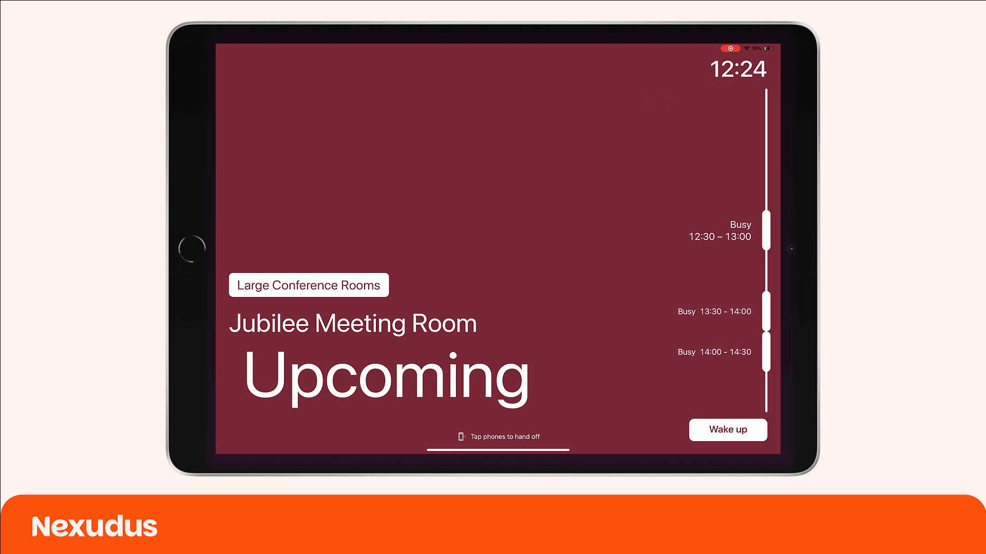 NexBoard ipad display showing check in to meeting room