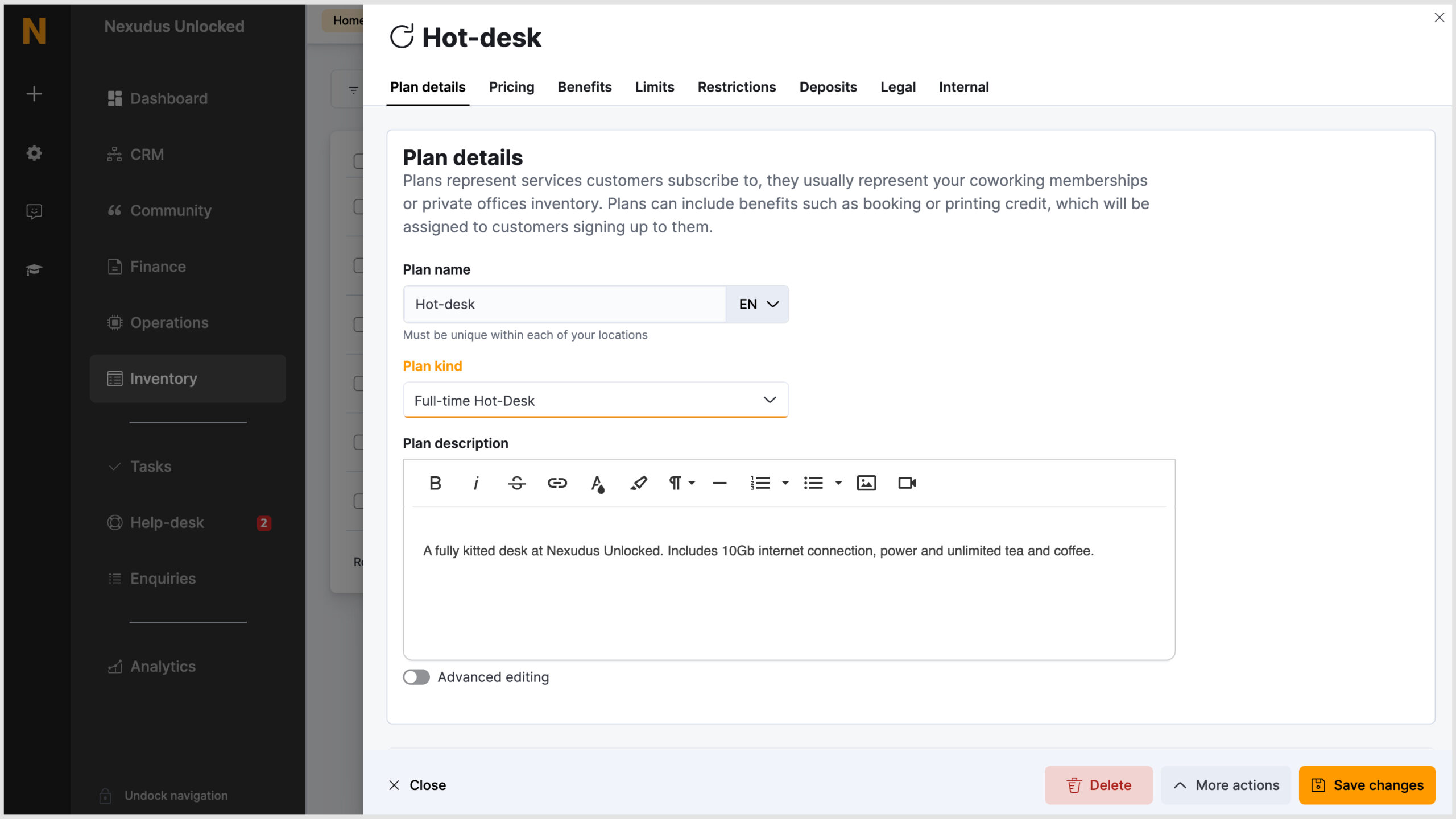 Plan kind field on the Admin Panel