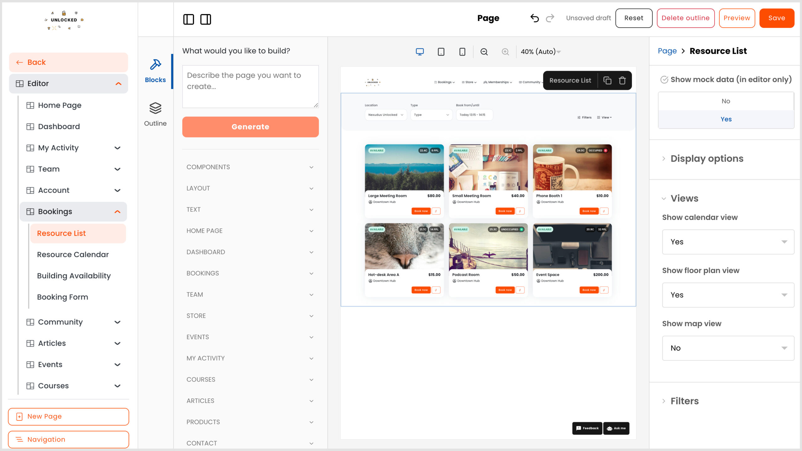 Members Portal Editor > Bookings Page > Booking View Options