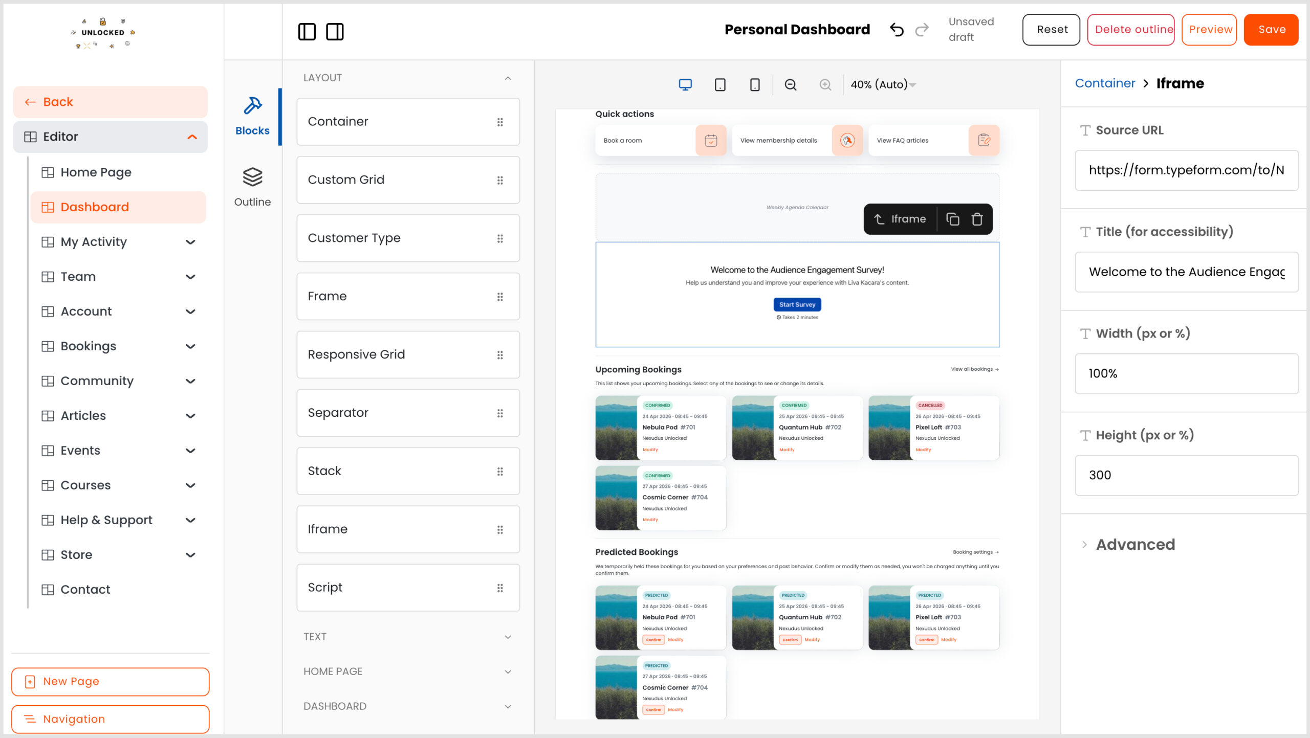 Members Portal Editor > Adding a iFrame component