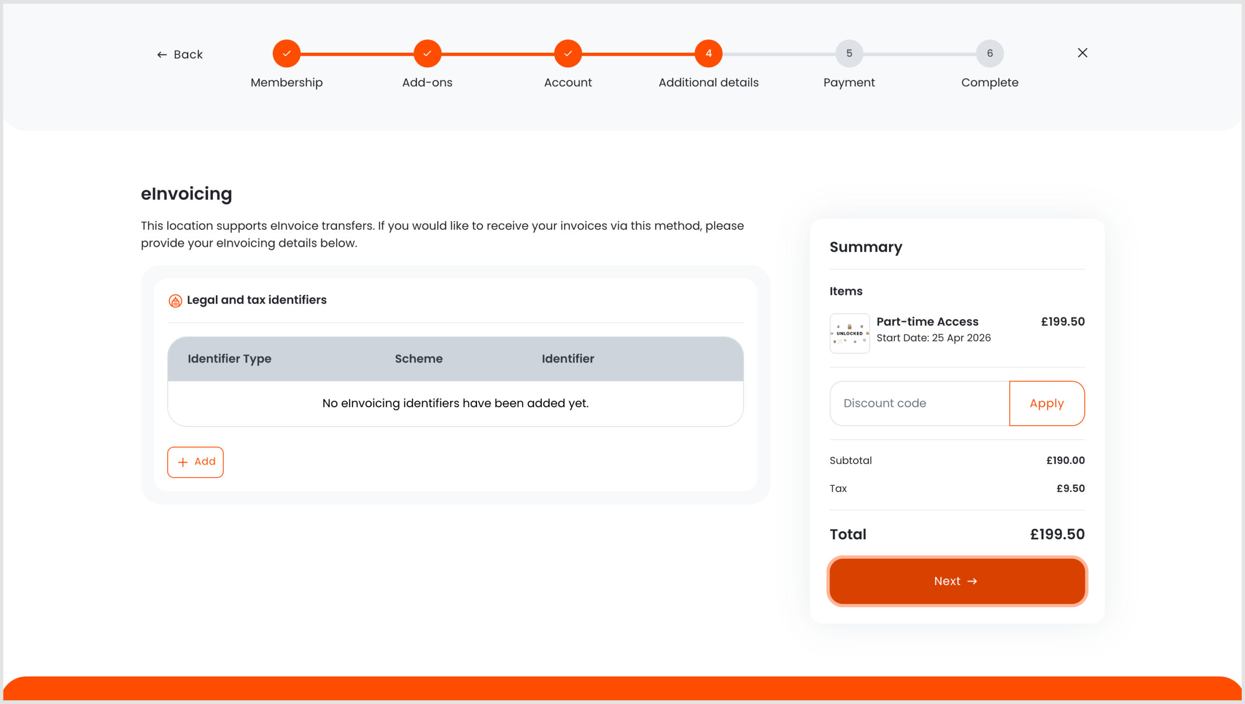 Members Portal v5 sign-up flow - eInvoice fields