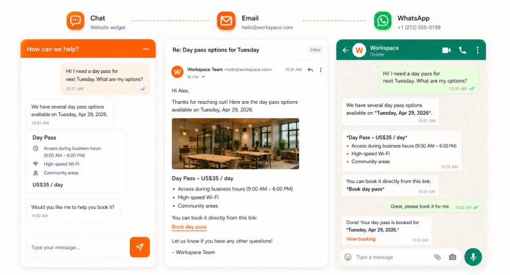 conversation on chat, email and whatsapp
