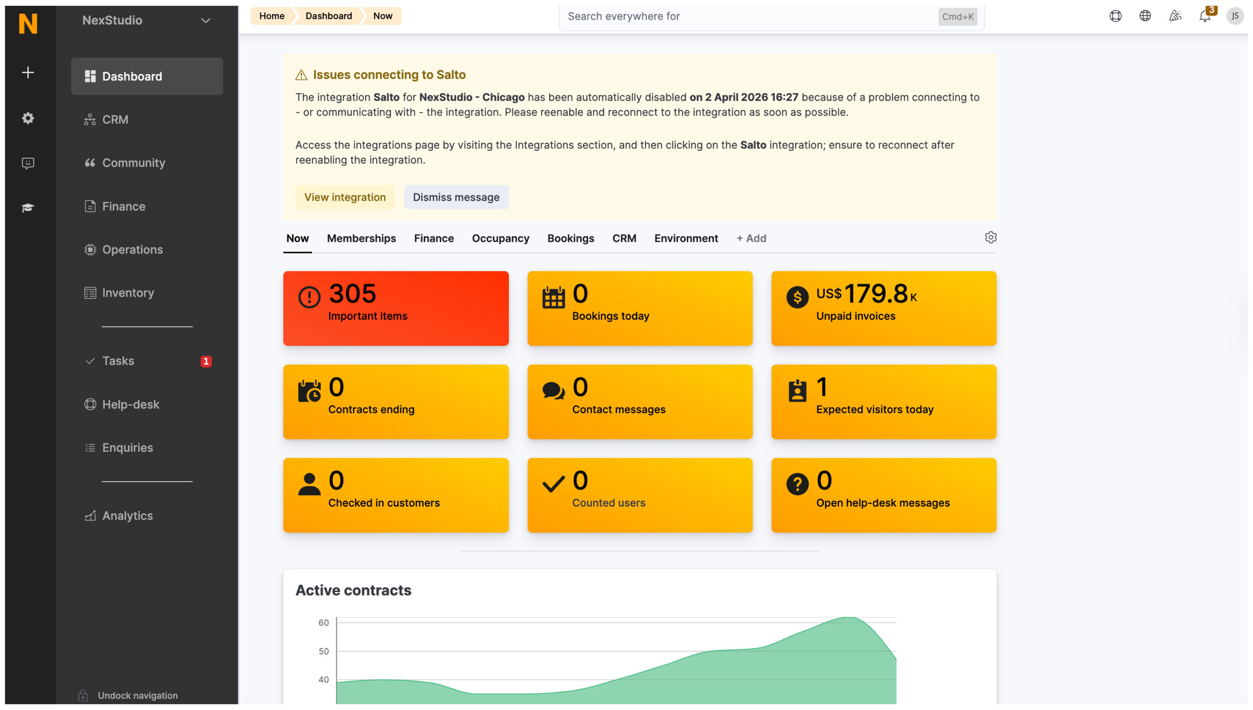 Salto disconnect alert notification on the Nexudus Admin Panel