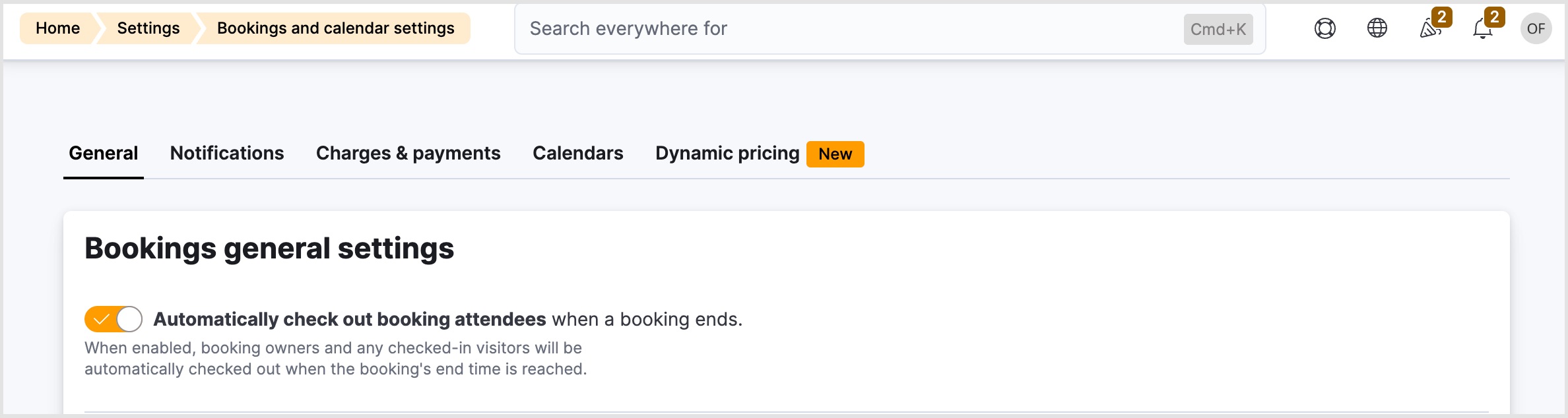 Admin Panel > Settings > Booking and calendar settings