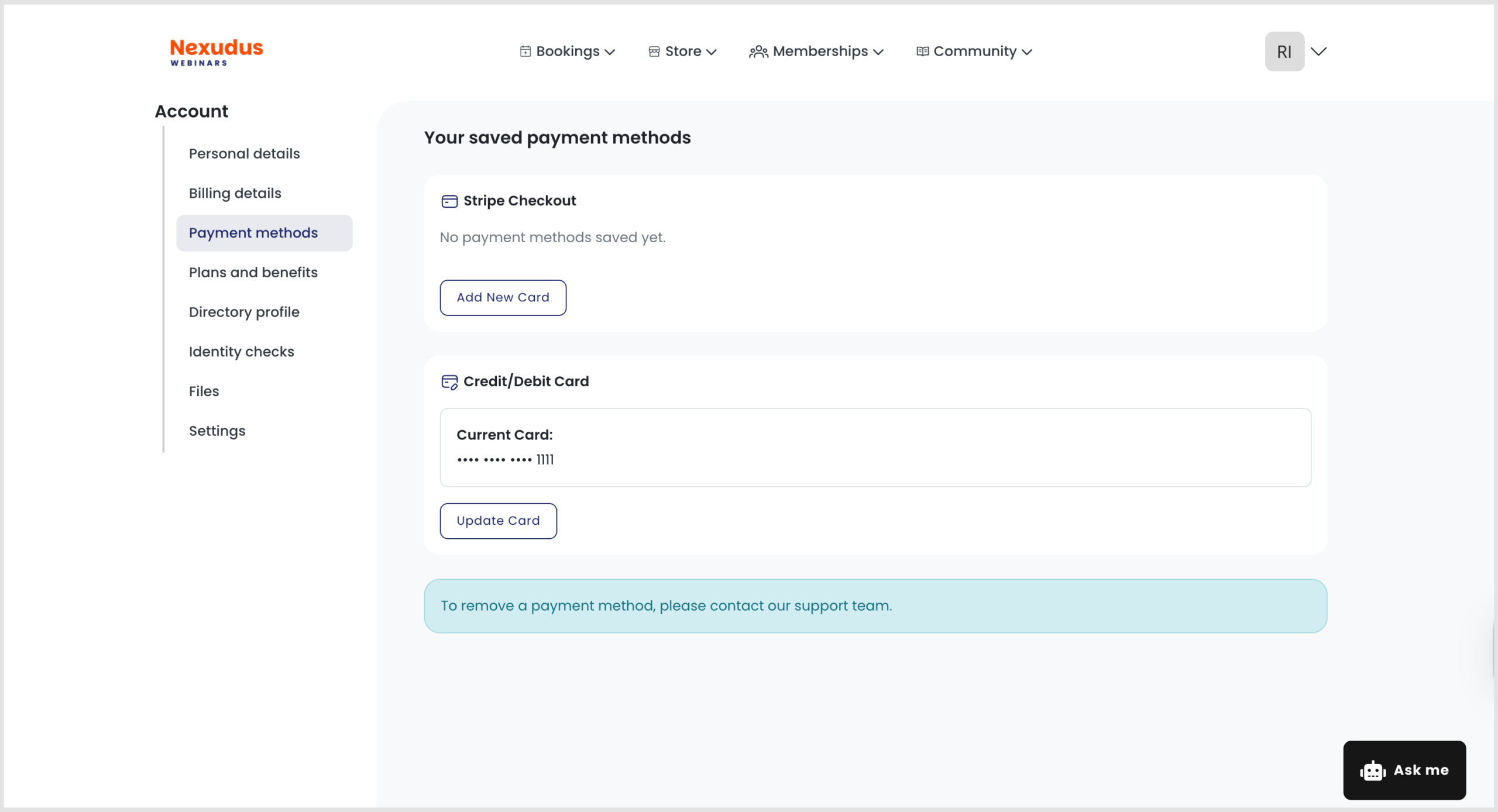 Payment Methods page in MP