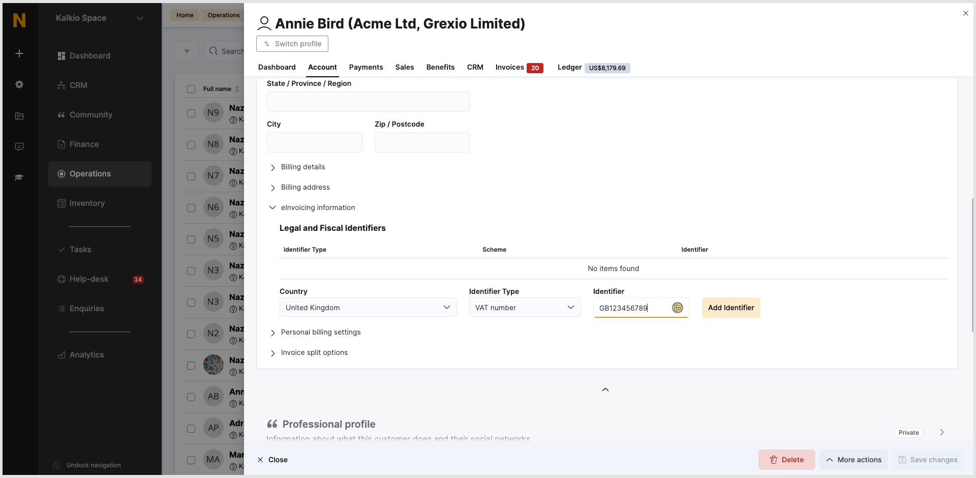 e-invoicing section