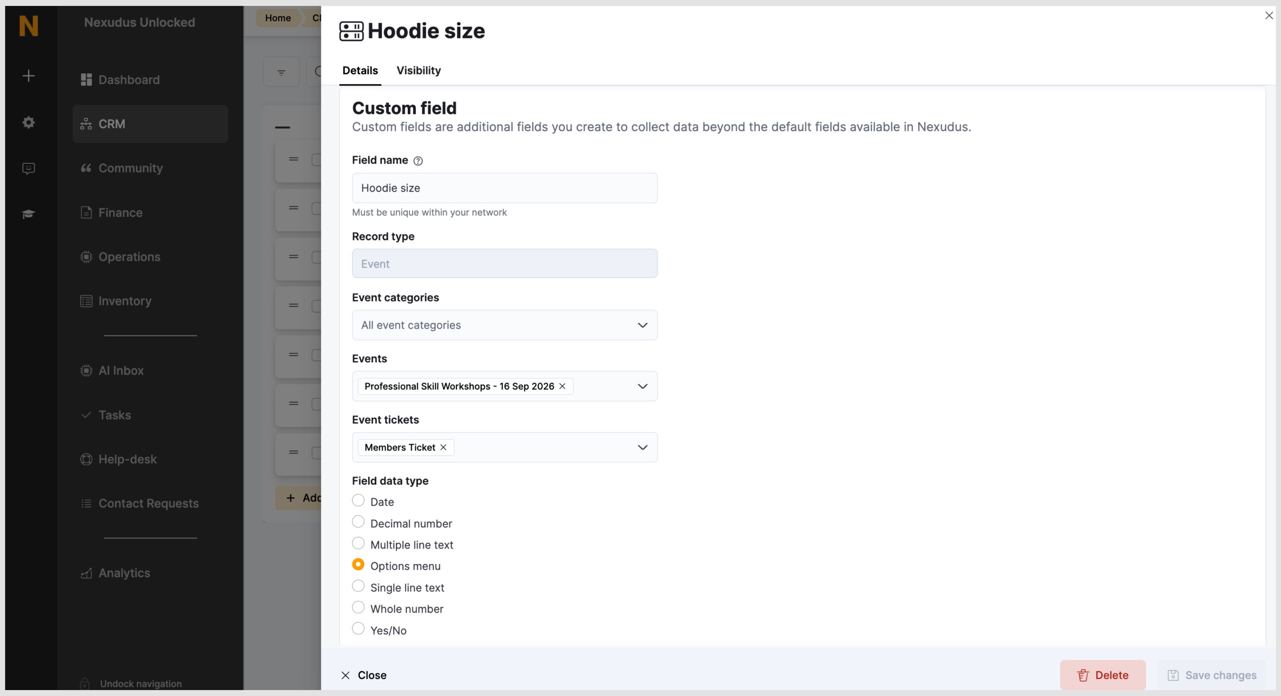 Custom fields for Events - Admin Panel