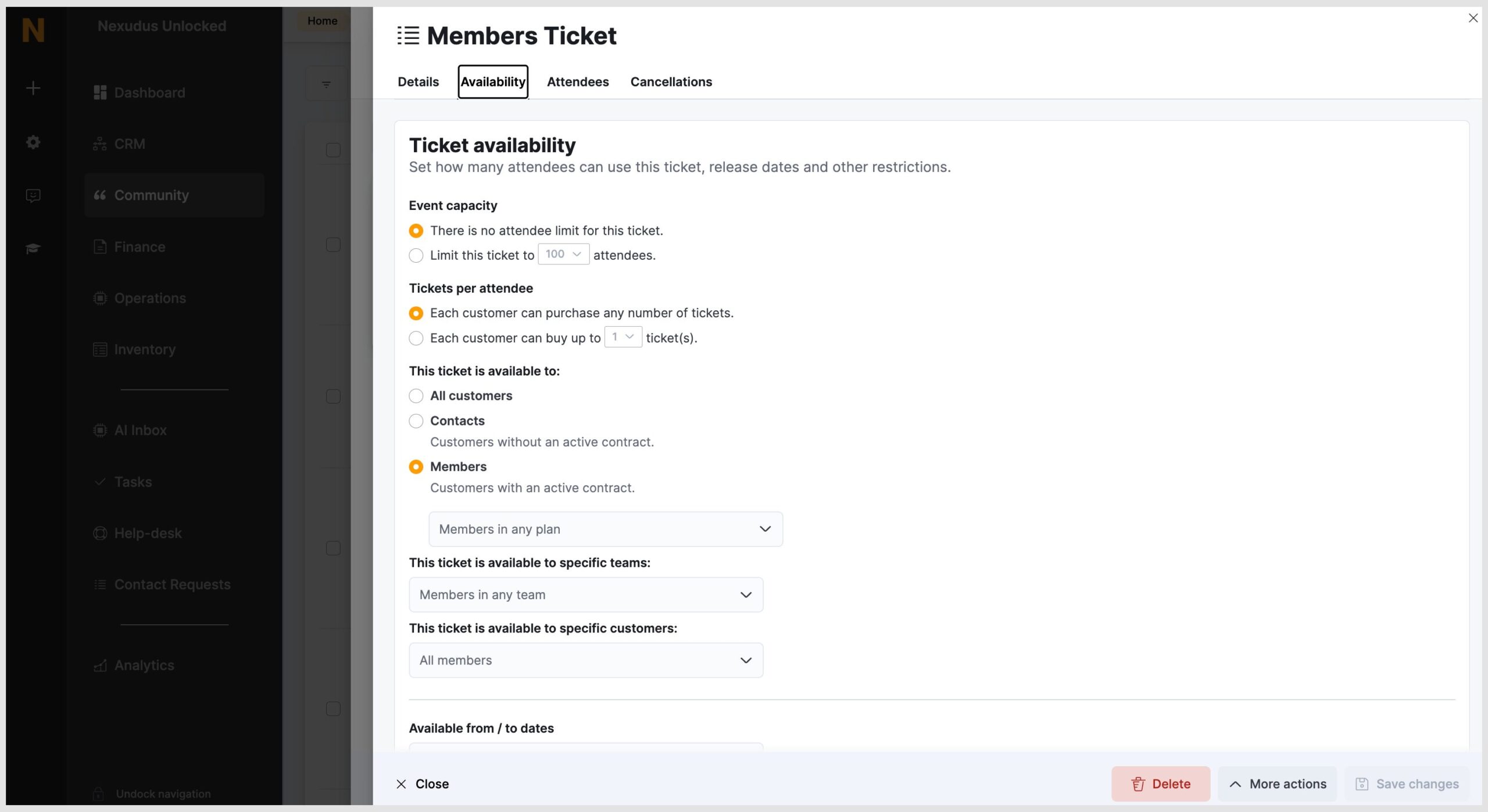Ticket availability restrictions