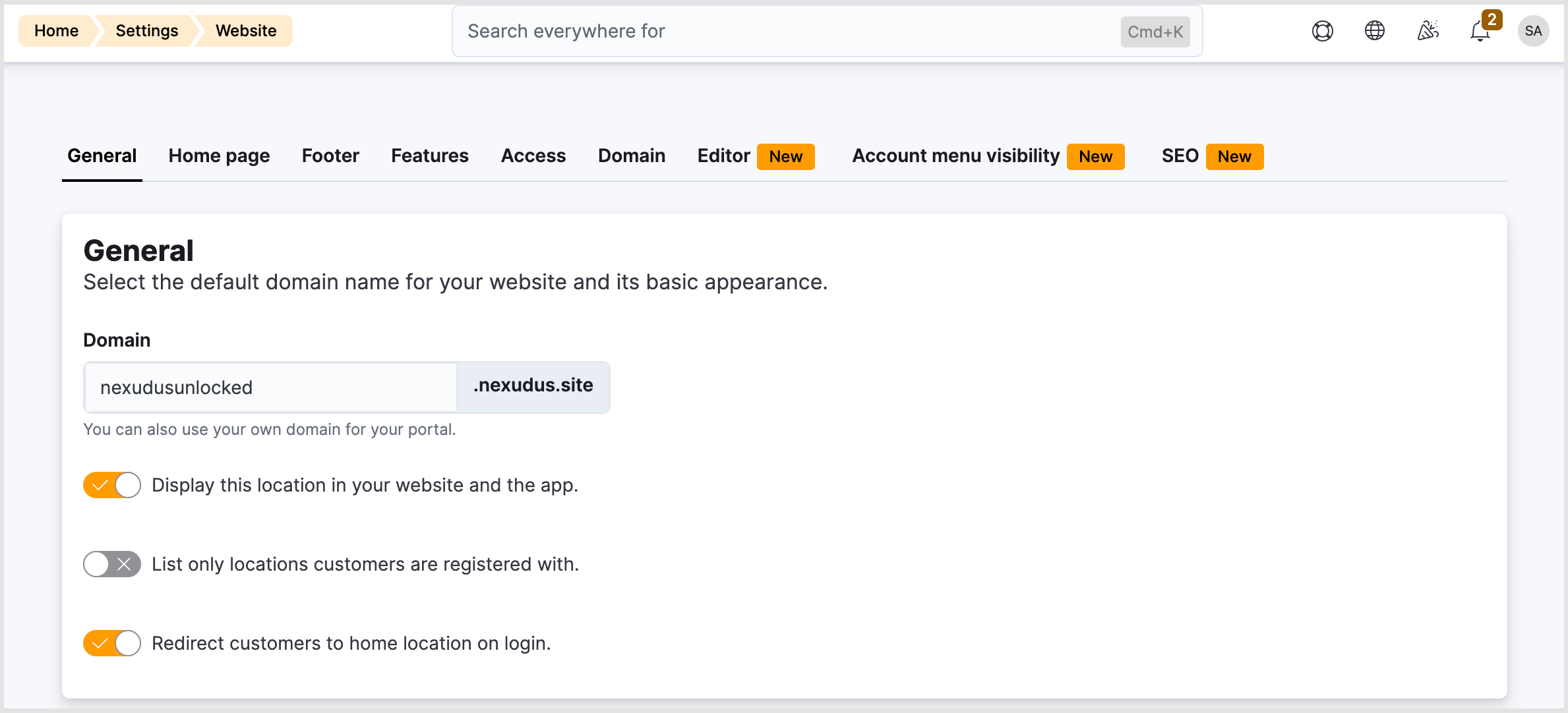 Admin Panel > Settings > Website > Appearance