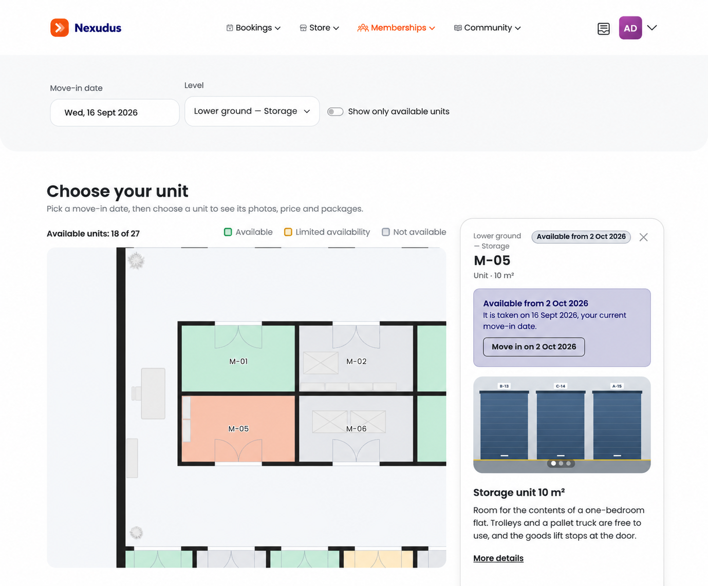 Floor plans for co-warehouses displayed in Nexudus